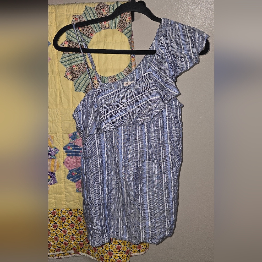 Hollister Blue and White One Shoulder Top